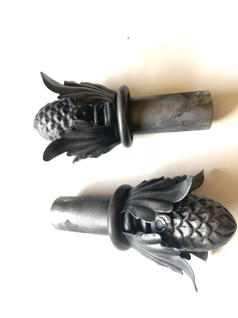 Set of 2 Artichoke Finials Curtain Rod End Pieces Cast Iron - Solid