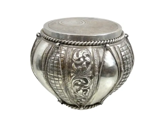 FINE CHINESE EXPORT SILVER TEA CADDY hand made in form of a DRUM China sterling