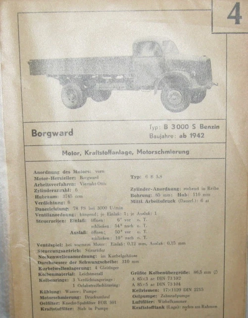 * B 3000 S Benzin ab 1942 Datenblatt Typenblatt + Wartung