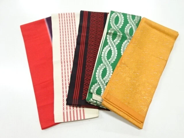 80877# Japanese Kimono / Antique Hanhaba Obi / Set Of 5