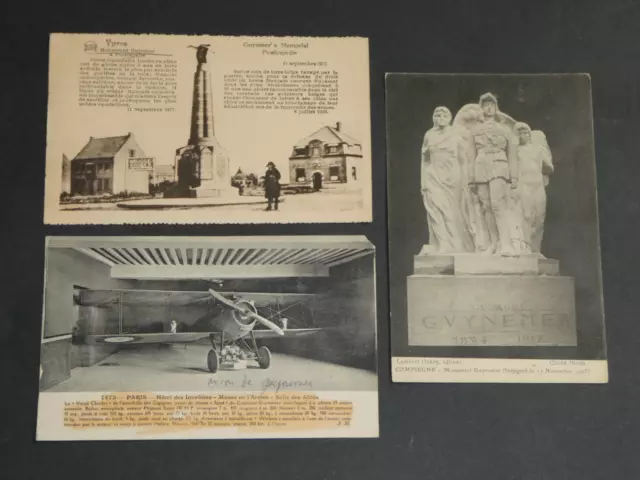 Lot de 3 cartes postales vierges - Guerre 14/18 - Georges GUYNEMER Aviateur