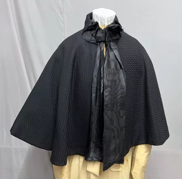 #23-82, 1890s Black Textured Silk Cape - Amazing Lining