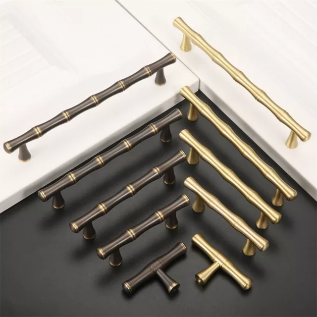 1pc T Bar Pulls Bamboo Cabinet Door Handle Brass Furniture Cupboard Cabinet Knob