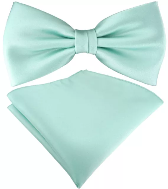 TigerTie Satin Fliege + TigerTie Einstecktuch in mint grün Uni Einfarbig + Box