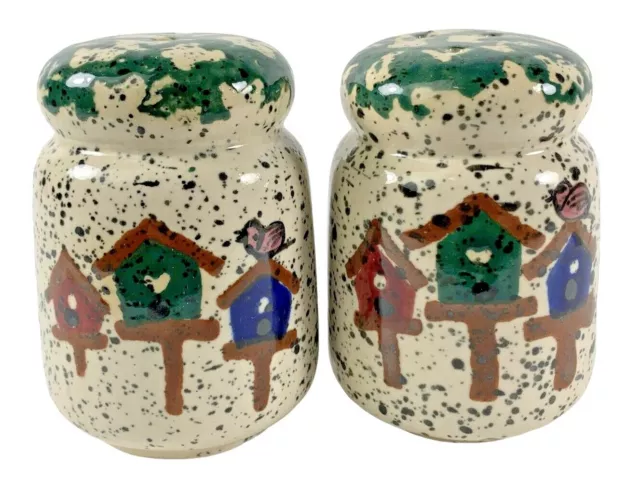 Vintage Ceramic Birds Birdhouse Hand Painted Green Salt and Pepper Shakers