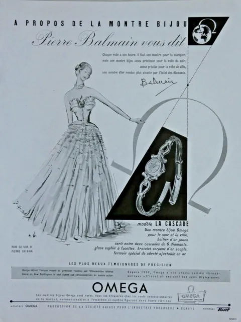 Publicité De Presse 1949 Montres Omega Modèle La Cascade Pierre Balmain