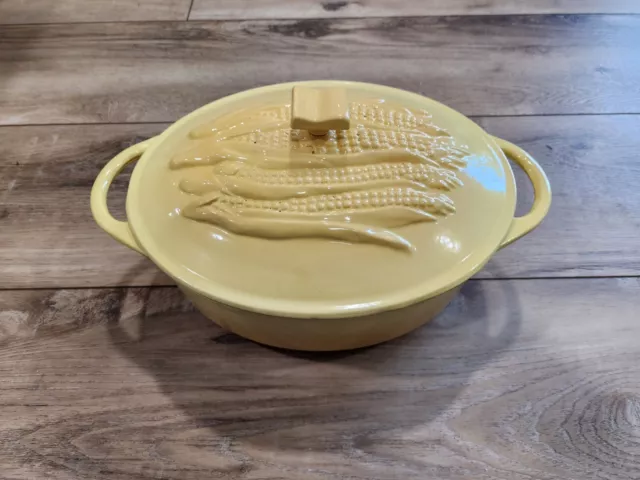 TECHNIQUE Large Enameled Cast Iron Oval Dutch Oven Yellow with Corn Cob Design