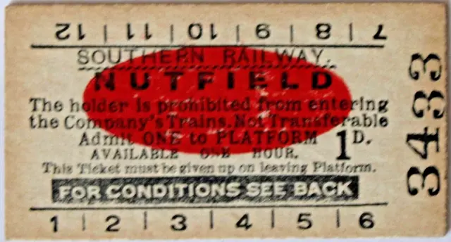 SOUTHERN RAILWAY - Platform Ticket. NUTFIELD