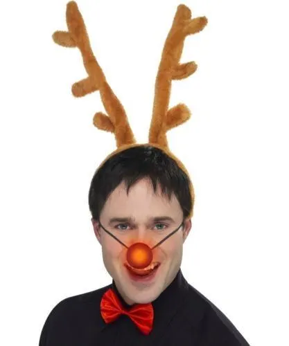 Smiffys Rudolph Red Nose Reindeer Antlers Christmas Fancy Dress Headwear