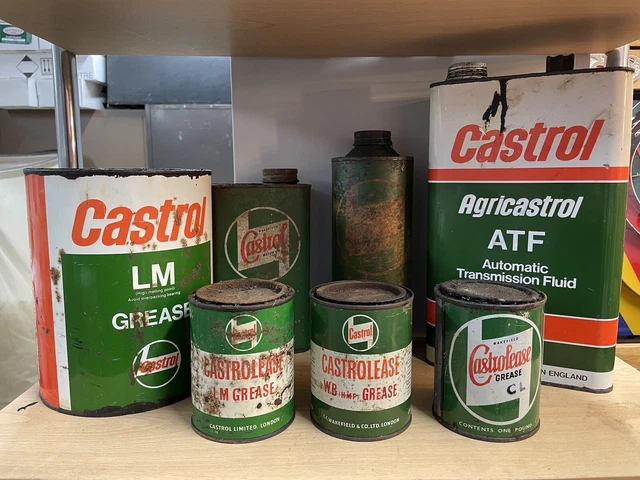 VINTAGE CASTROL GREASE Oil Tins Cans Enamel Sign Automobilia Petroliana ...