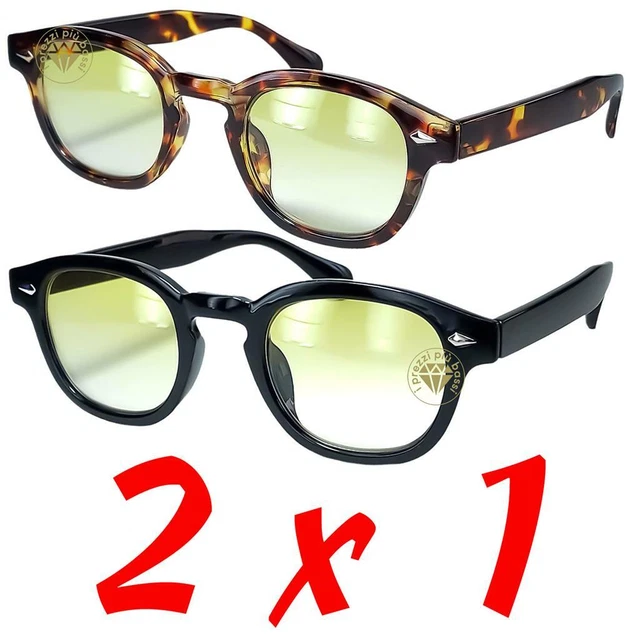 2 Occhiali Da Sole Uomo Donna Stile Moscot Johnny Depp Lenti Gialle UV400