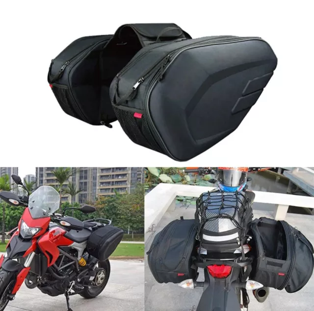 2pcs Motorcycle Pannier Side Saddle Bags Luggage Bag w/ Waterproof Rain Cover