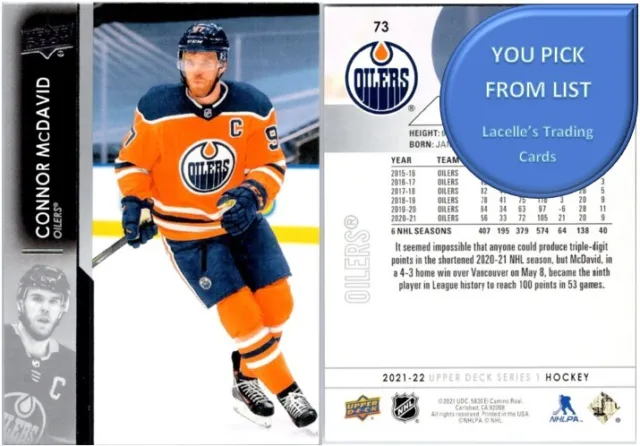 2021-22 Upper Deck Series 1 NHL Hockey BASE Cards ( 1 - 200 ) - U-Pick From List