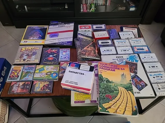Commodore 64 Original Cassette Disk Games Software Bulk Lot & Book