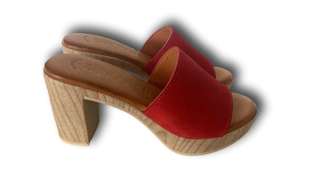 RAQUEL PEREZ Haiku Sandales Femmes Sabot Avec Talon Véritable Cuir et Daim Rouge 3