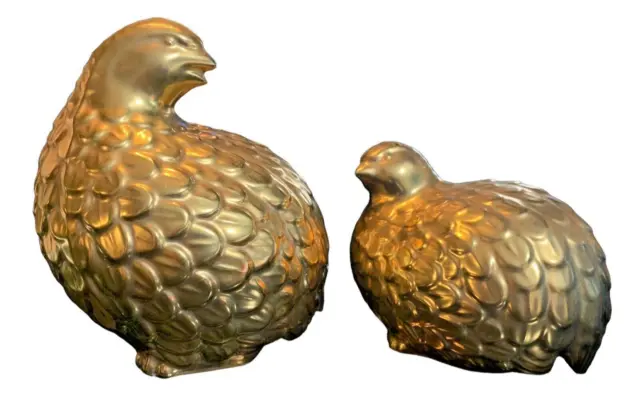 ANTIQUE Genuine KUTANI QUAIL Figurines Gold Dipped (RARE) ORIGINAL LABEL
