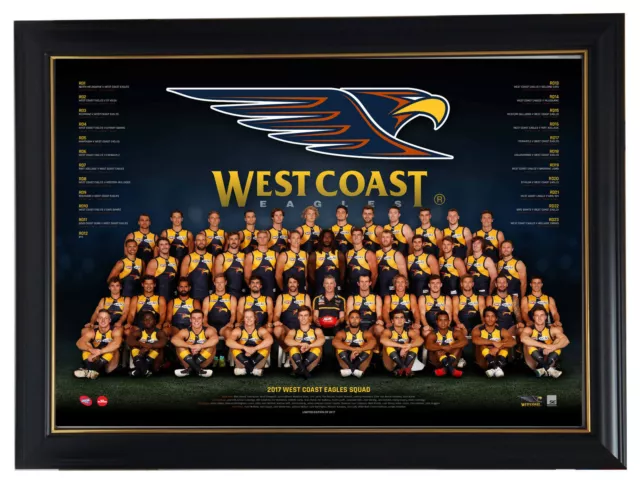 West Coast Eagles 2017 AFL OFFICIAL Team Print Framed Kennedy Naitanui Mitchell