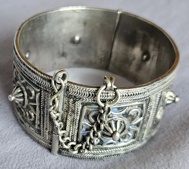 Bracelet Manchette Rigide Créateur Signé Barone - Métal Argenté Avec Poinçons, Occasion