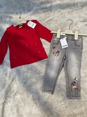 Beautiful Baby Girls Next Outfit - Pretty Detailed Jeans & Red Top, 12-18 Months