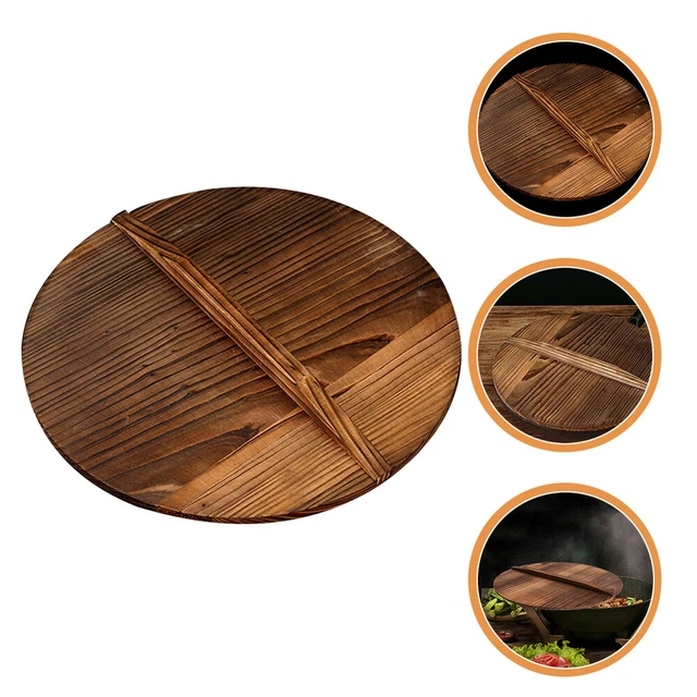Tapa de madera para wok fundido de 12,6 pulgadas, sartén, cubierta wok de cocina con
