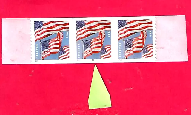 US Flag.  2022 Issue, .68 Cent Forever Stamp.  Mint Coil Plate Strip of 3.