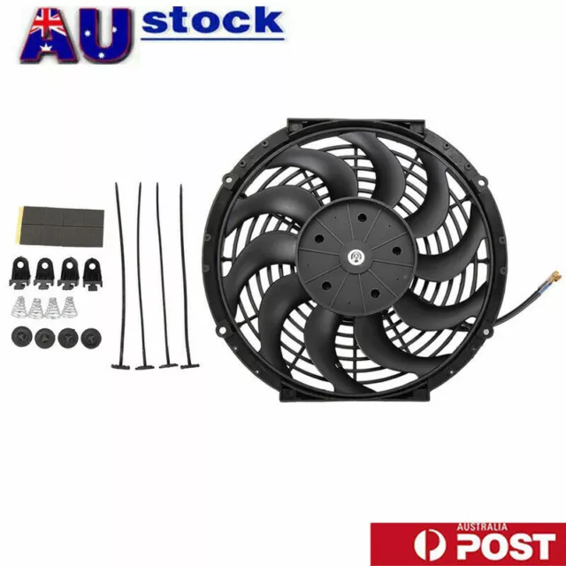 12" 80W Universal Slim Radiator Cooling Thermo Electric Fan W/Mounting Set AU