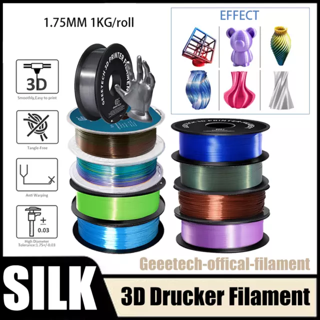Filamento PLA Geeetech 1,75mm 1kg Vari Colori Seta per Stampante 3D Nuovo DE