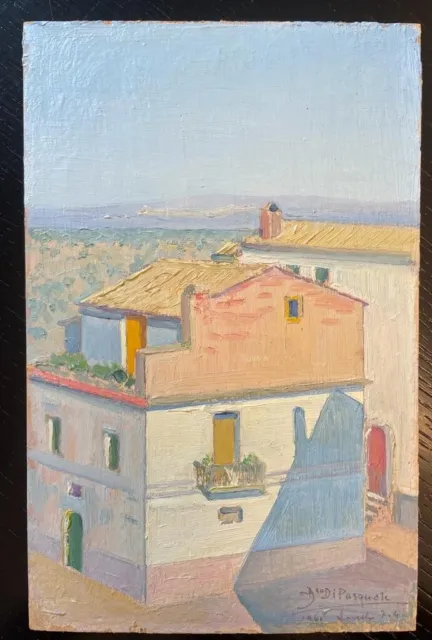 ALFONSO DI PASQUALE, TETTI 1934 FIRMATO DATATO olio masonite post impressionismo