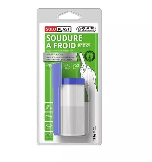 SOUDURE A FROID SOLOPLAST réparer coller étanchéité RESINE EPOXY + CHARGE METAL