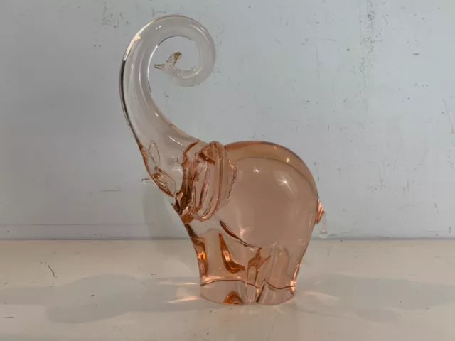 Vintage Murano Italian Livio Seguso Signed Pink Art Glass Elephant Figurine