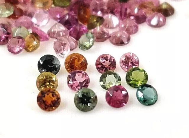 Natural Top Quality Multi Color Tourmaline Round Cut 2MM Loose Gemstone Lot