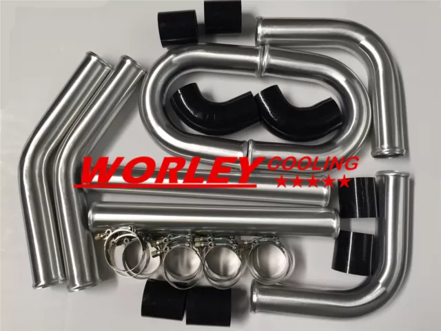 2" 51mm Aluminum Universal Intercooler Turbo Piping pipe Kit + BLACK hose kits