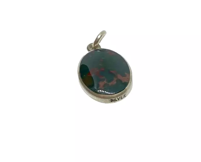 Lovely Small Antique Sterling Silver Mounted Bloodstone Pendant