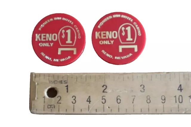 Lot of 2x Pioneer Inn Hotel Casino Reno Nevada 1 Dollar Keno Gaming Chip Token