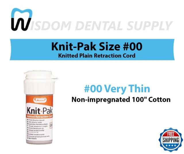 Knit-Pak Size #00 Knitted Plain Retraction Cord, Non-impregnated 100" Cotton