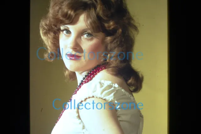 35mm Slide 1970's Glamour Fashion Portrait Woman red head gypsy top beads pic 3