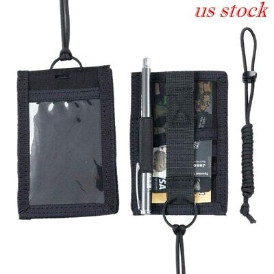Tactical ID Card Credit Card Holder Organizer Hanging Pouch with Neck Lanyard