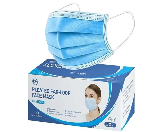 Blue Disposable Face Masks, Soft, Breathable Medical Grade Level 1 99% BFE, 50ct