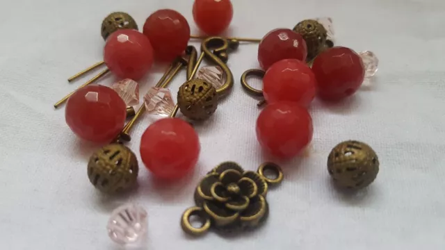 Kit bijoux bracelet à faire soi-même - kit pierres précieuses jade rouge avec découvertes bronze 2