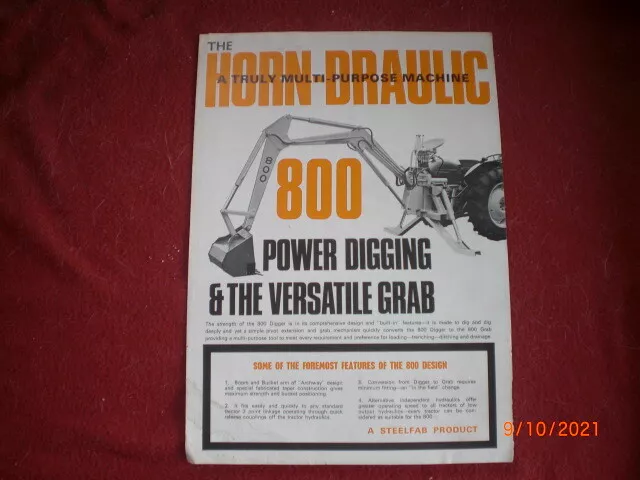 Old Brochure Horn - Draulic Power Digging Model 800 Uk