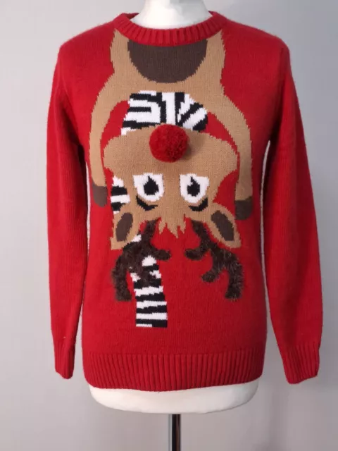 Maglione Rodolfo Buon Natale Rosso Lavorato a Maglia Ragazzi Età 13 Anni (EX04)