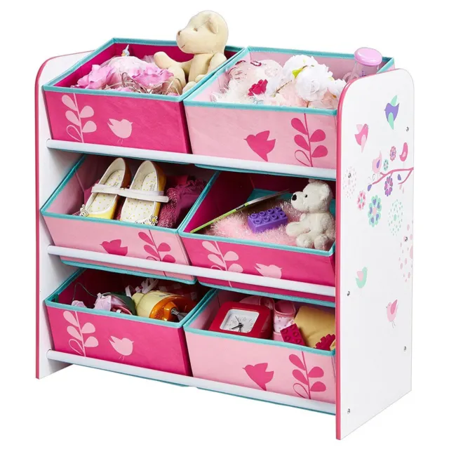 Flowers And Birds 6 Bin Storage Unit Pink Childrens Bedroom Toys Games Storage 2