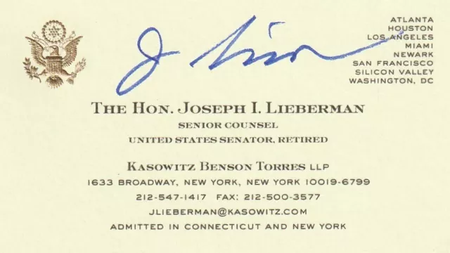 Deceased Vp Candidate & Connecticut Senator Joe Lieberman Signed Business Card