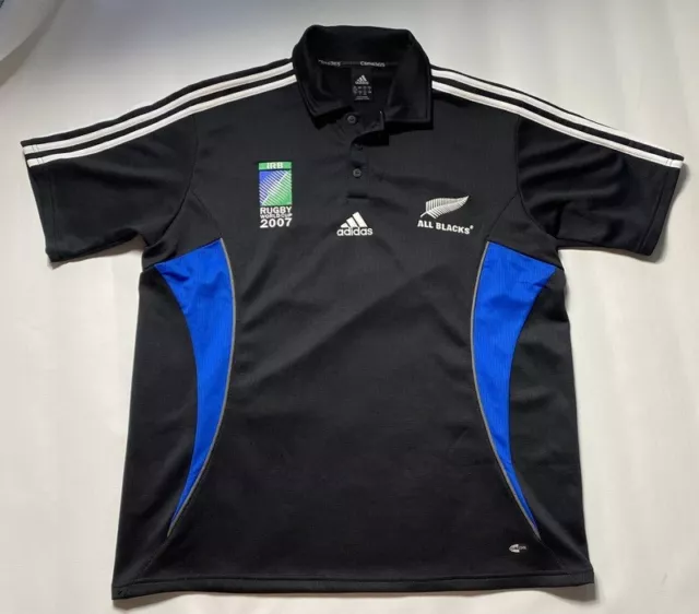 ALL BLACKS RUGBY New Zealand World Cup 2007 polo shirt jersey ADIDAS men SIZE XL