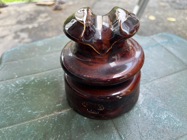 Vintage Brown LOCKE  Porcelain High Voltage Power Line 4” Insulator 5