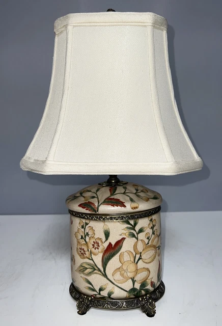 Cute Oval Box w/ Brass Ormolu Lamp In Wild Berries And Floral Motif 17”