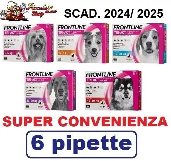 Frontline TRI-ACT 6 pipette antiparassitari cane 2-5/5-10/ 10-20/ 20-40/ 40-60kg