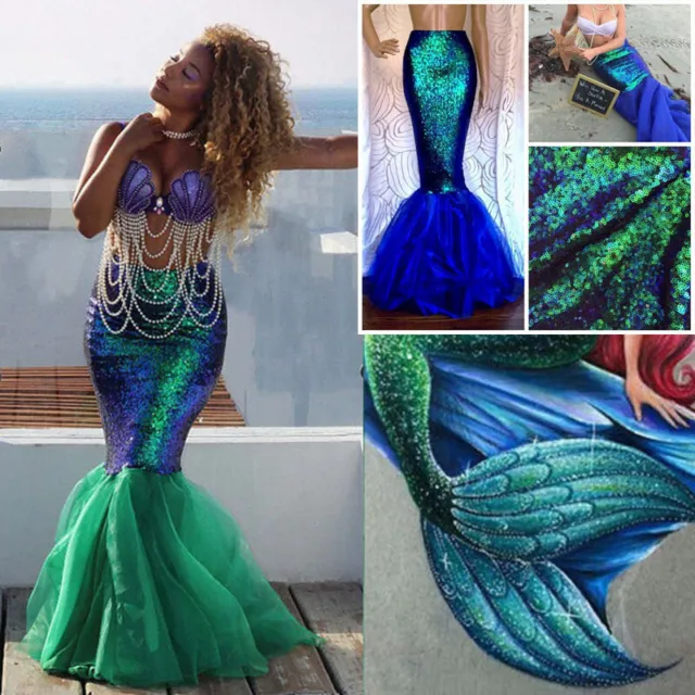 Adult Womens Lady Mermaid Tail Full Skirt Party Maxi Fancy Dress Cosplay Costume