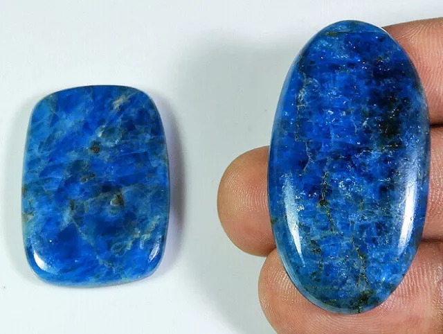 114Cts. Pietra preziosa sfusa ovale cabochon apatite blu naturale 2 pezzi...