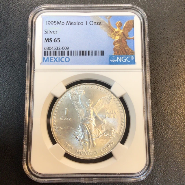 1995 Mo Mexico Silver Onza Libertad 1oz NGC MS65 ~ Semi Key Date | BRIGHT WHITE